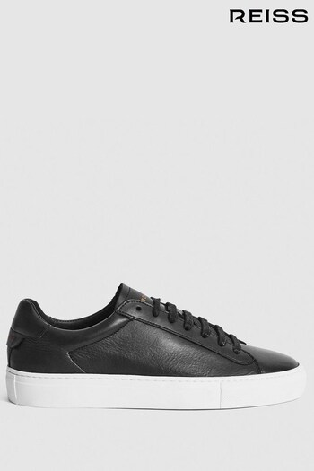 Reiss Black Finley Lace Up Leather Trainers (U98970) | £128