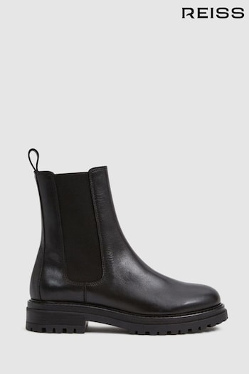 Reiss Black Thea Boots Leather Pull On Chelsea Boots (U99060) | £198