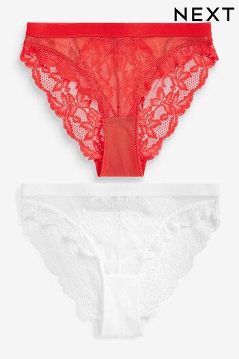 Red/White High Leg Lace Knickers 2 Pack (U99072) | £18