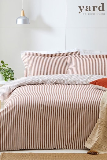 The Linen Yard Red Pecan Hebden Striped Reversible Duvet Cover And Pillowcase Set (U99248) | £24 - £44