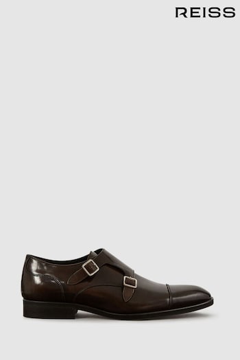 Reiss Brown Rivington Leather Monk Strap Shoes city (U99256) | £198