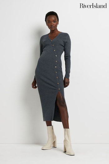River Island Grey Wrap Button Dress (U99524) | £53