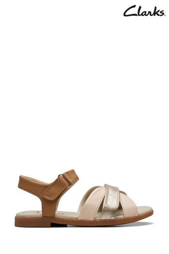 Clarks Brown Metallic Gold Cross Strap Sandals (U99606) | £38