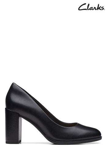 Clarks Black Leather Court Shoes Celest (U99615) | £80