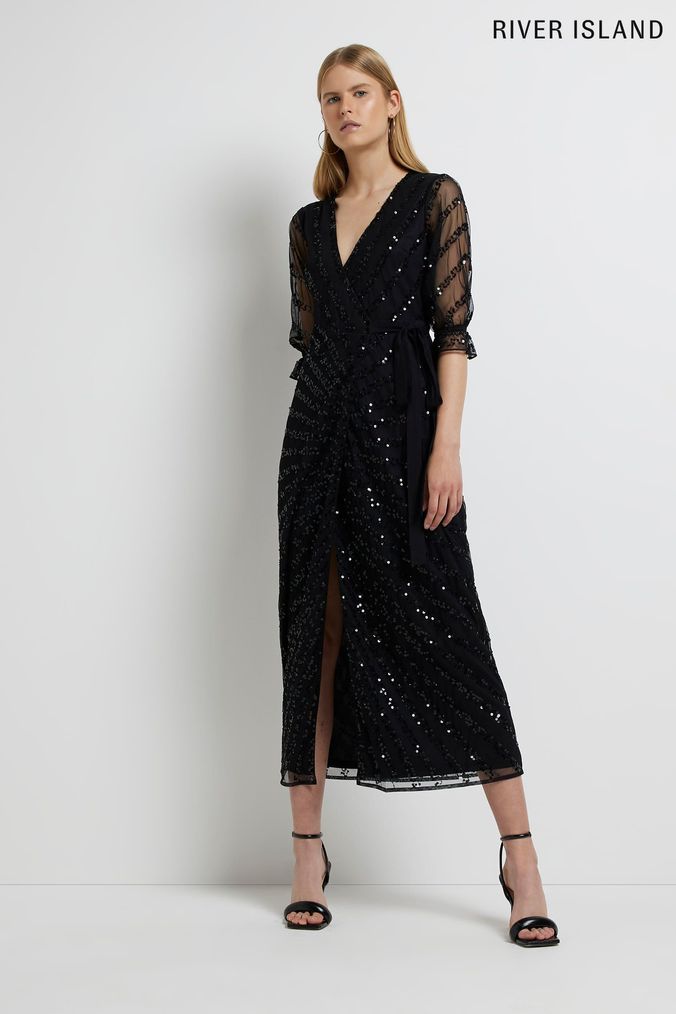 River island wrap front midi online dress