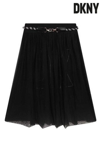 DKNY Black Overlay Mesh Belted Skirt (U99853) | £71 - £84