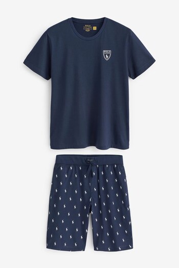 Polo Ralph Lauren Navy Blue Short Sleeve Logo Pyjama Set (UBV275) | £115