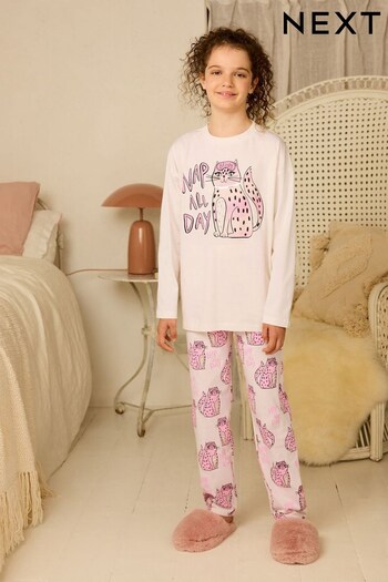Pink/Cream Cat Jogger Pyjamas (3-16yrs) (UJ5670) | £13 - £18