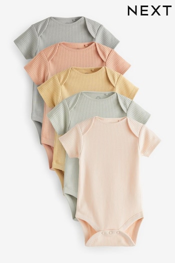 Muted Neutrals Baby Rib Bodysuits 5 Pack (UVG299) | £14 - £16