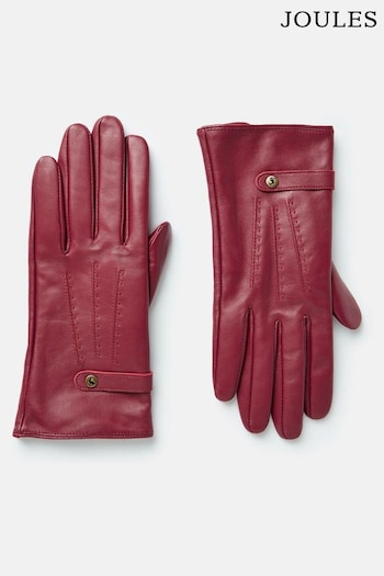 Joules Berry Red Leather Gloves (UXJ502) | £36