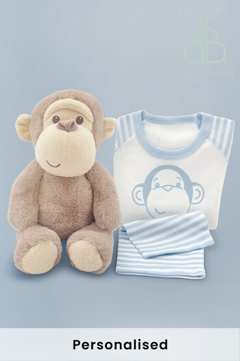 Babyblooms Monkey Soft Toy with Personalised Blue Stripe Pyjamas (UXY553) | £49