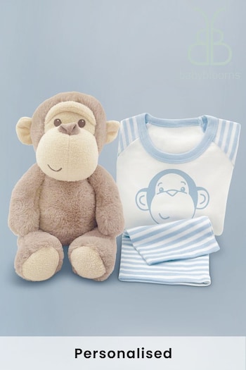 Babyblooms Monkey Soft Toy with Personalised Blue Stripe Pyjamas (UYA276) | £49
