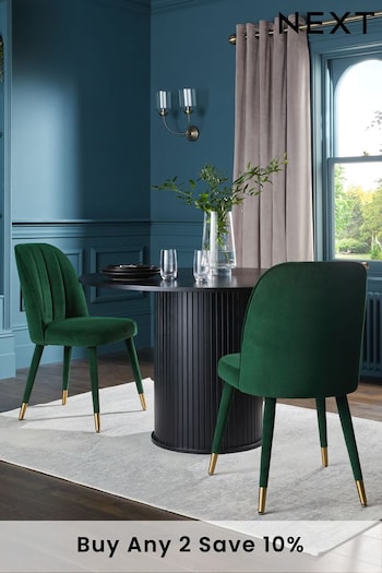 Set of 2 Soft Velvet Emerald Green Harper Upholstered Leg Dining Chairs (UYX678) | £280