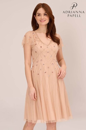 Adrianna Papell Studio Pink Beaded Short Dress (UYY166) | £149