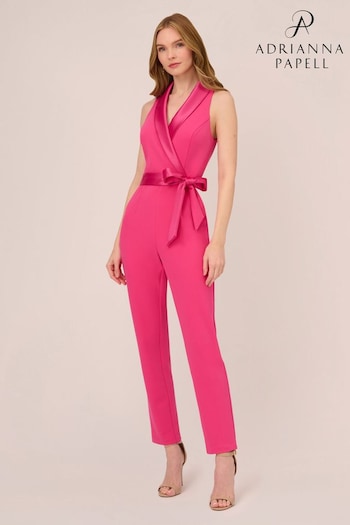 Adrianna Papell Pink Knit Crepe Tuxedo Jumpsuit (UZW018) | £149