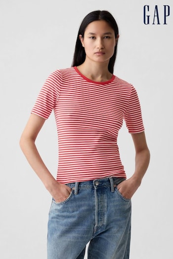 Gap Red Stripe Modern Short Sleeve Crew Neck T-Shirt (V27184) | £20