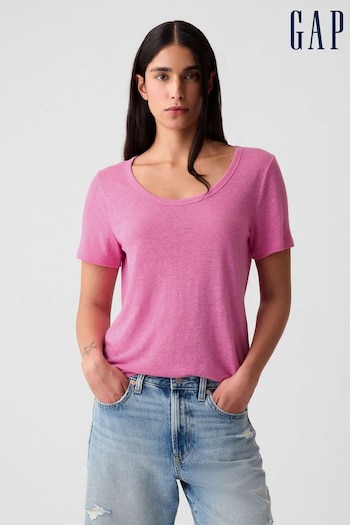 Gap Purple Linen Blend Short Sleeve Scoop Neck T-Shirt (V40959) | £20
