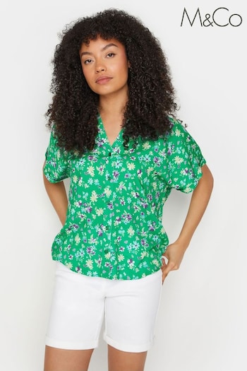 M&Co Green Ditsy Floral Print Button Through Shirt (V59318) | £24