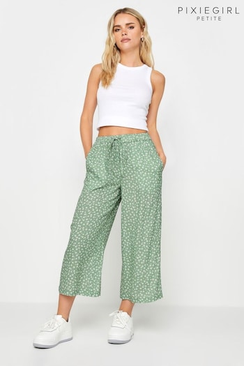 PixieGirl Petite Green Black Abstract Spot Print Cropped Feel Trousers (V75870) | £29