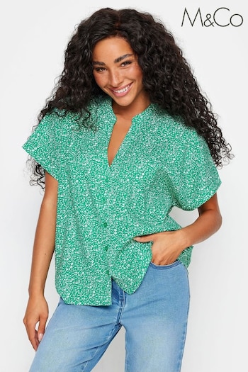 M&Co Green Petite Button Through Short Sleeve Shirt (V76614) | £24
