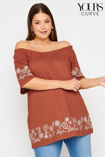 Yours Curve Orange Embroidered Bardot Top (W17165) | £26