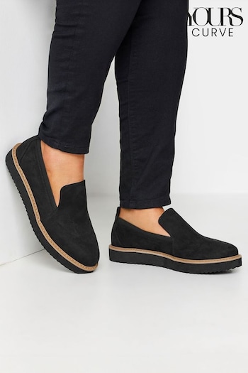Yours Curve Black Faux Suede Slip On Loafers In Extra Wide EEE Fit (W20349) | £39