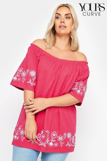 Yours Curve Pink Embroidered Bardot Top (W23208) | £26
