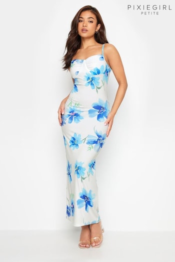 PixieGirl Petite White Floral Print Maxi Slip Dress (W25145) | £34