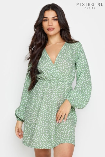 PixieGirl Petite Green Wrap Dress (W37465) | £34