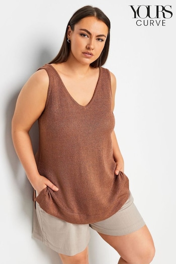 Yours Curve Brown Knitted Vest Top (W42972) | £21