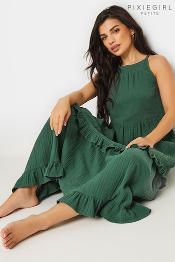 PixieGirl Petite Green Halter Tiered Maxi Dress (W47755) | £34