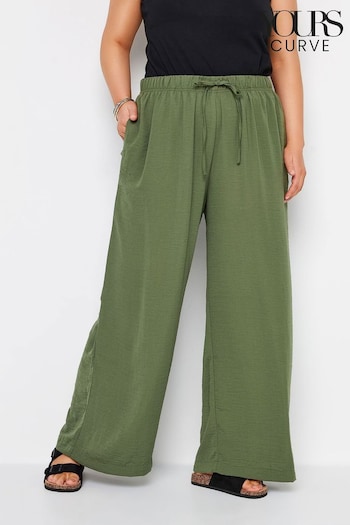Yours Curve Green Twill Wide Leg Trousers with (W52709) | £26