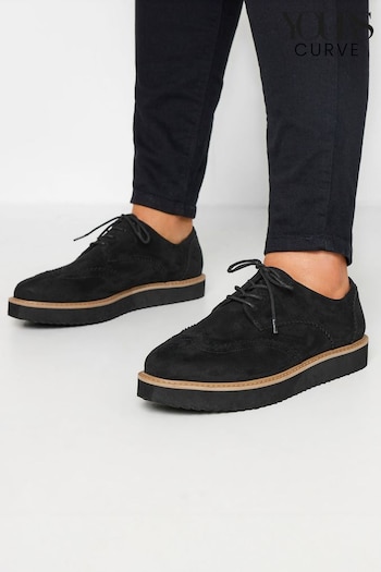 Yours Curve Black Faux Suede Derby Shoe In Extra Wide EEE Fit (W53457) | £39