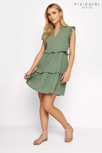 PixieGirl Petite Green Frill Tiered Mini Dress Alexandre (W58252) | £34