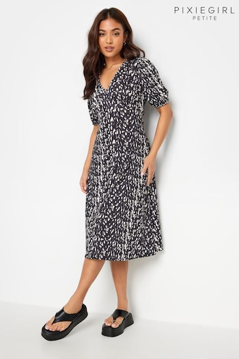 PixieGirl Petite Black Abstract Spot Print Midi Tea Dress (W63463) | £34