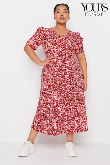 Yours Curve Red Textured Milkmaid Dress (W63741) | £34