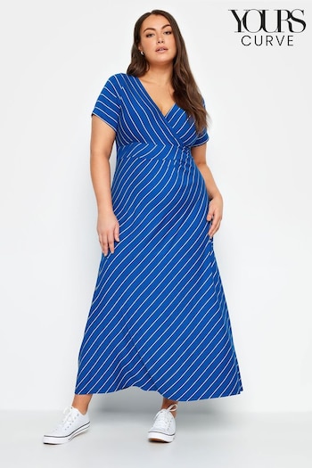 Yours Curve Blue Striped Wrap Maxi Dress (W74872) | £37