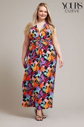 YOURS LONDON Curve Black Floral Print Knot Front Maxi Dress (W79695) | £53