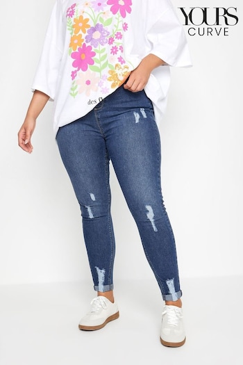 Yours Curve Blue Grace Cropped Turn Up Jeggings (W88698) | £29