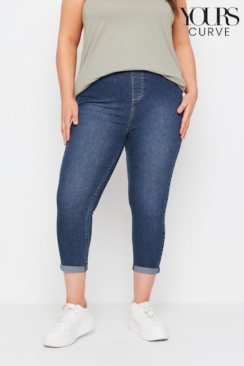 Yours Curve Mid Blue Grace Cropped Turn Up Jeggings (W92550) | £27