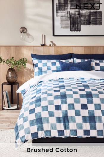 Blue Ikat Brushed 100% Cotton Printed Duvet Cover and Pillowcase Set (Y37916) | £30 - £60