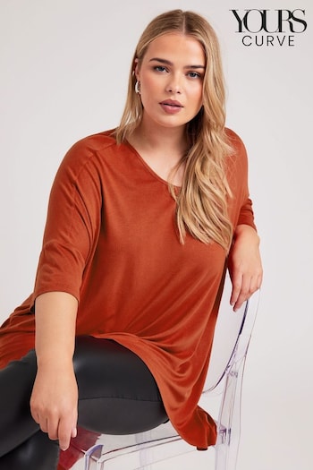 Yours Curve Brown Dipped Hem Longline Tunic (Y46720) | £26