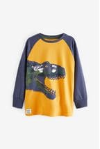 Ochre Yellow Dino Raglan Long Sleeve T-Shirt (3-16yrs)