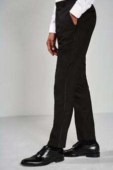 Czarny - Dopasowany krój - Spodnie smokingowe z kontrastowym lampasem (100392) | 150 zł