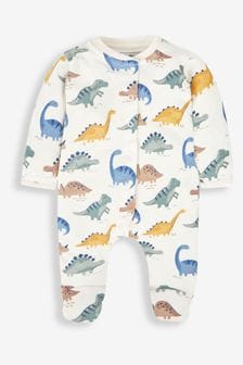 JoJo Maman Bébé Cream Dinosaur Print Cotton Baby Sleepsuit (100431) | OMR10