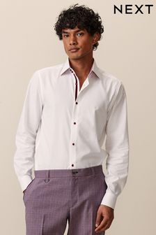 White/Burgundy Red Trimmed Formal Shirt (100435) | SGD 64