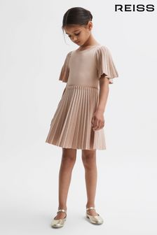 Reiss Pink Rosalie Senior Pleated Metallic Short Sleeve Dress (100694) | $115