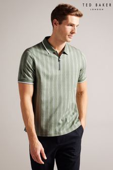 Vert - Ted Baker Regular Icken Cable Jacquard Zip Polo Shirt (100707) | €88
