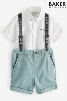 Baker By Ted Baker (3 mesecev–6 let) Komplet chino kratkih hlač in naramnicami v modri srajci (100797) | €25 - €28
