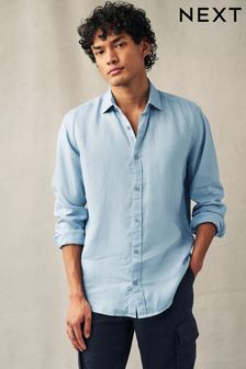 Dusky Blue Regular Fit 100% Linen Long Sleeve Shirt (101008) | $57